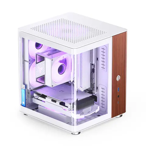 Gabinete Tk-0 White Tg Itx Aluminio Madera Jonsbo