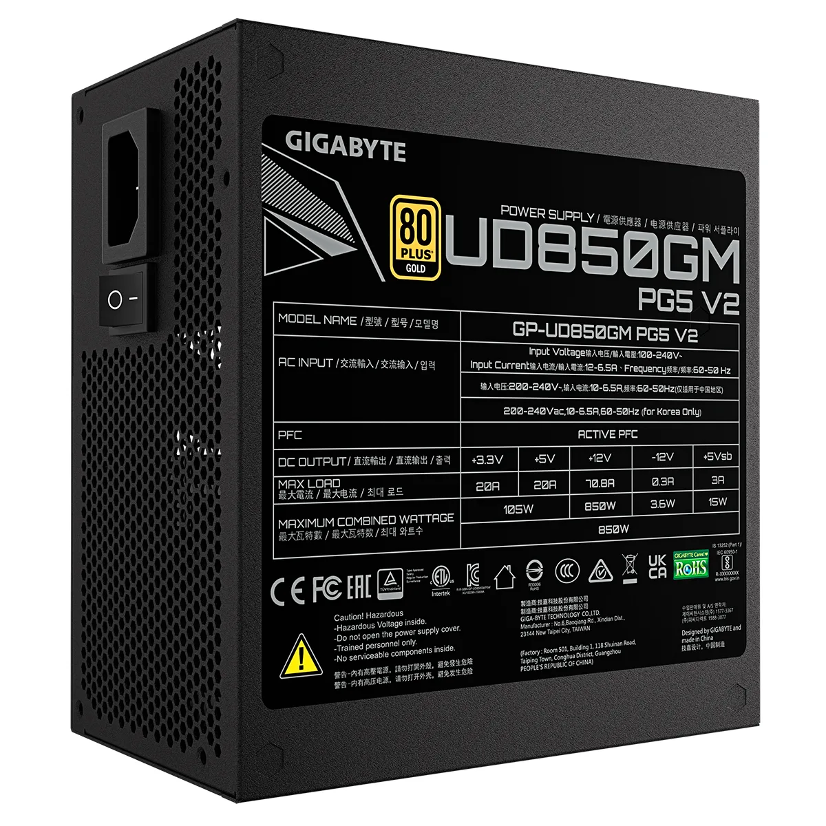 Fuente 850w 80+ Gold Ud Fm Pg5 V2 Gigabyte