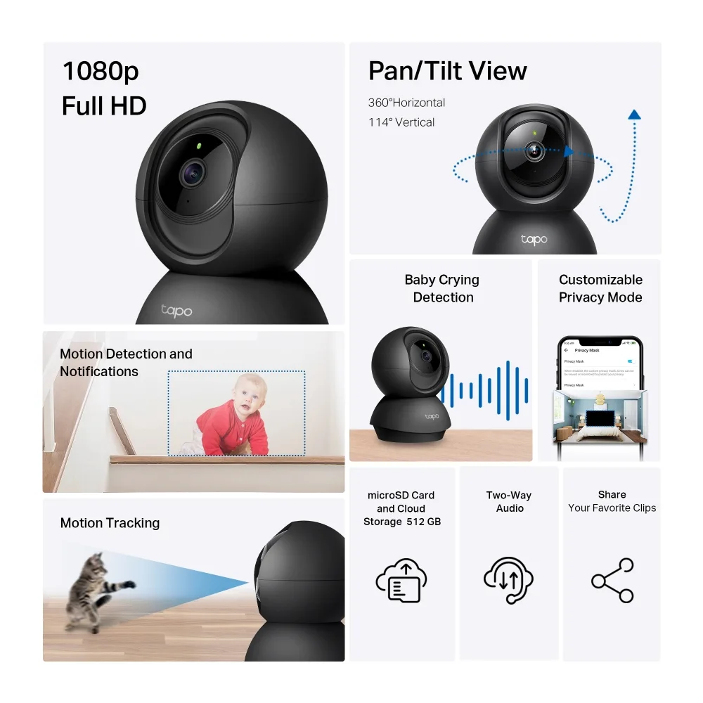 Camara Seguridad Ip Wifi Tapo C201 Ai Negra Tp-link