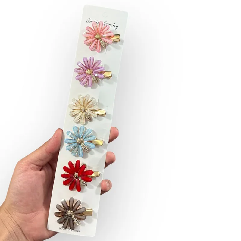 Pack X6 Broches Pelo Hebilla Flor Premium