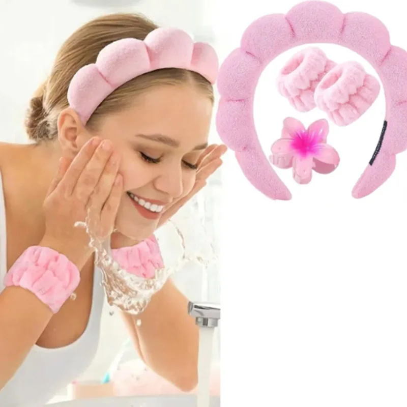 Vincha Queen Skin Care + Muñequera + Broche Hawaiano Grande VIRAL