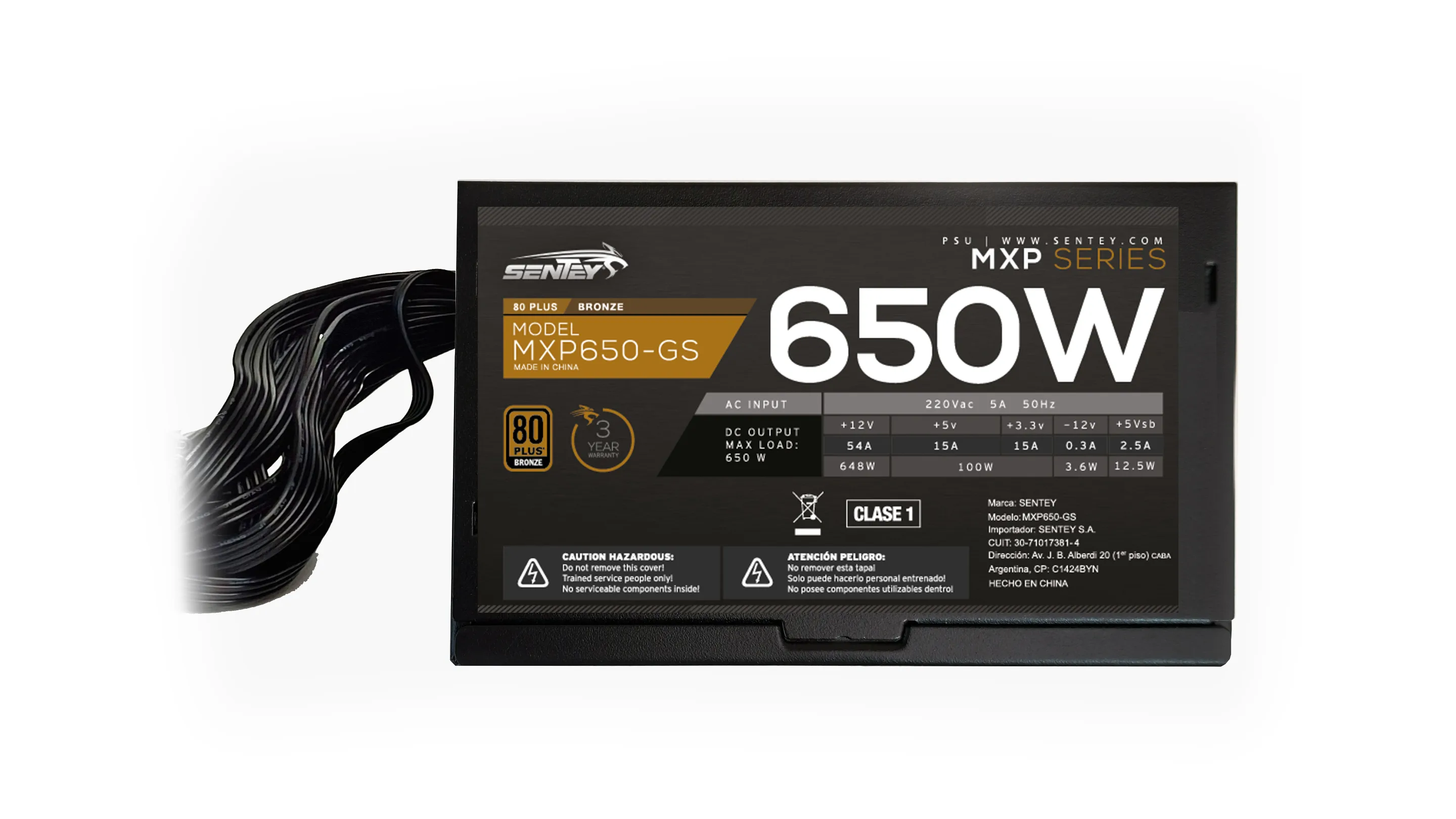 Fuente Certificada Sentey 650W 80 Plus Bronze MBP650-GX
