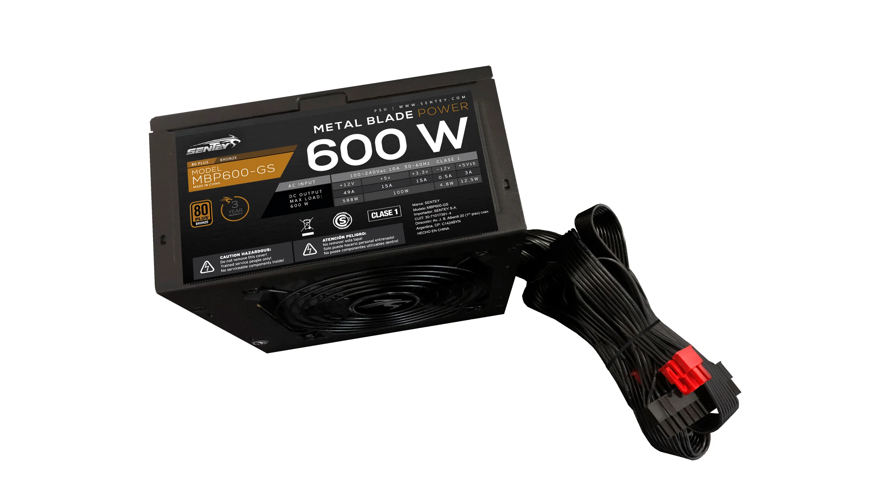 Fuente Certificada Sentey 600W 80 Plus Bronze EPP600-GT