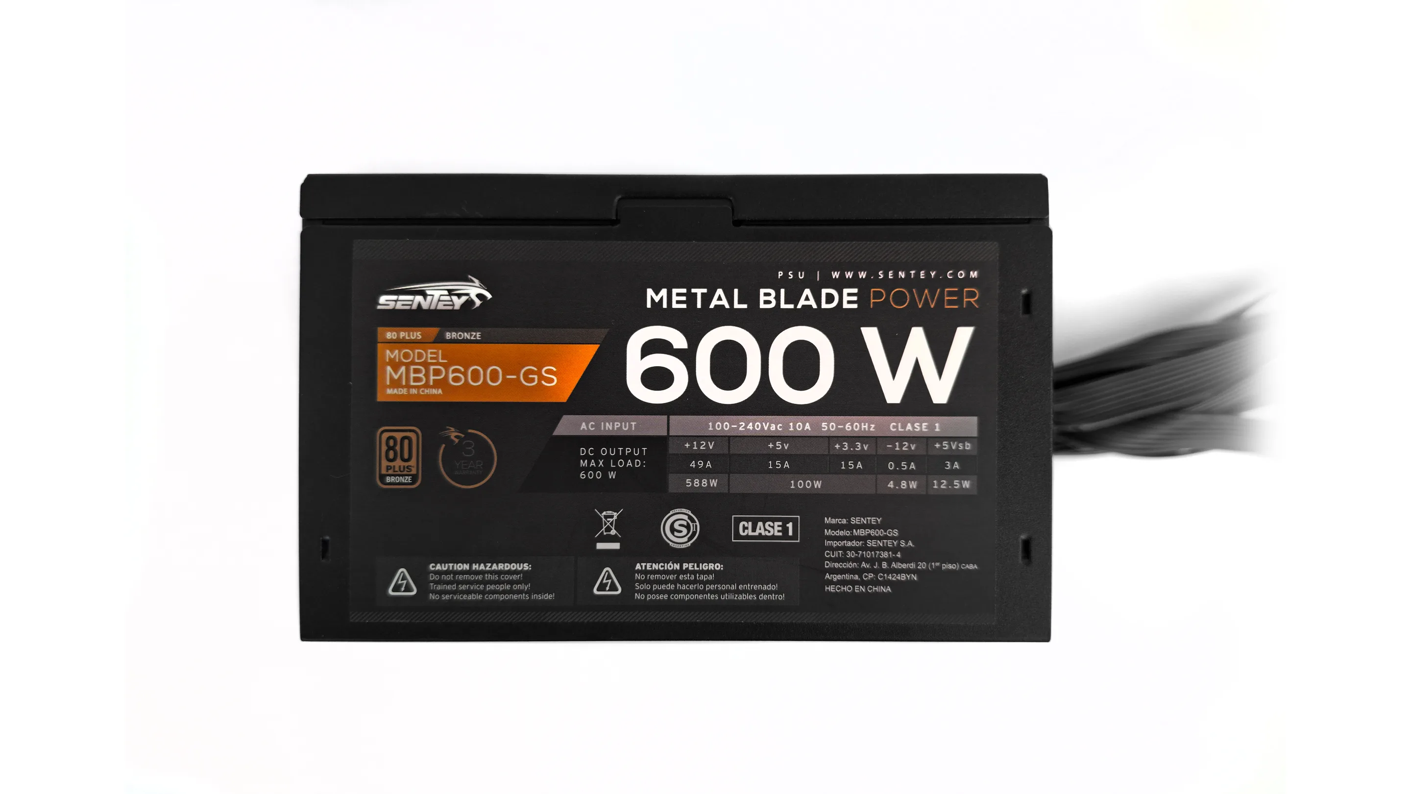 Fuente Certificada Sentey 600W 80 Plus Bronze EPP600-GT