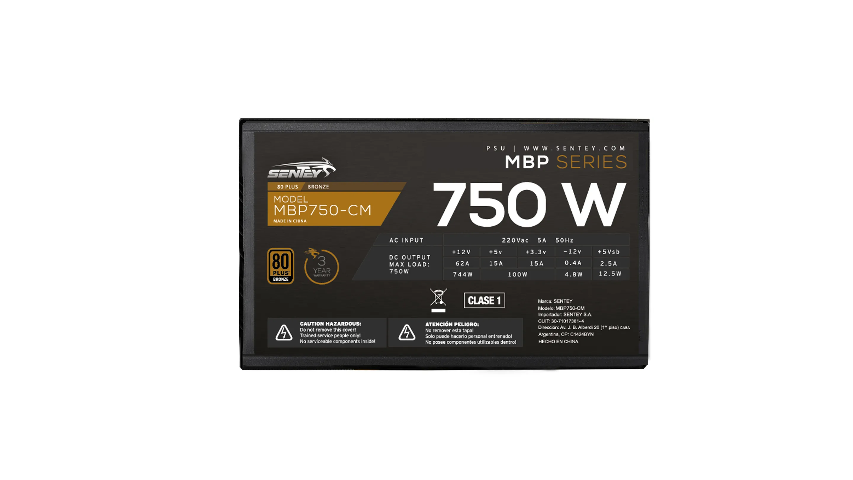 Fuente Certificada Sentey 750W 80 Plus Bronze Semi Modular MBP750-CM