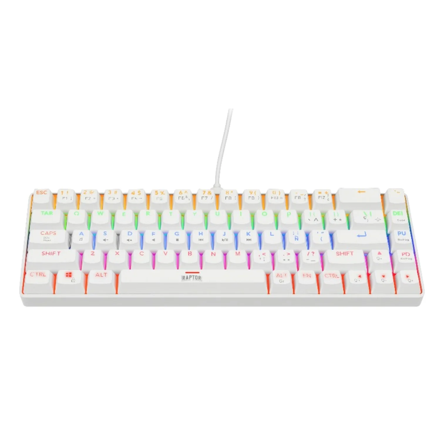 Perifericos Teclado USB Raptor Fireclaw M68 White Switch Red Gamer Mecanico RAP-TEC-MEC-68-WH
