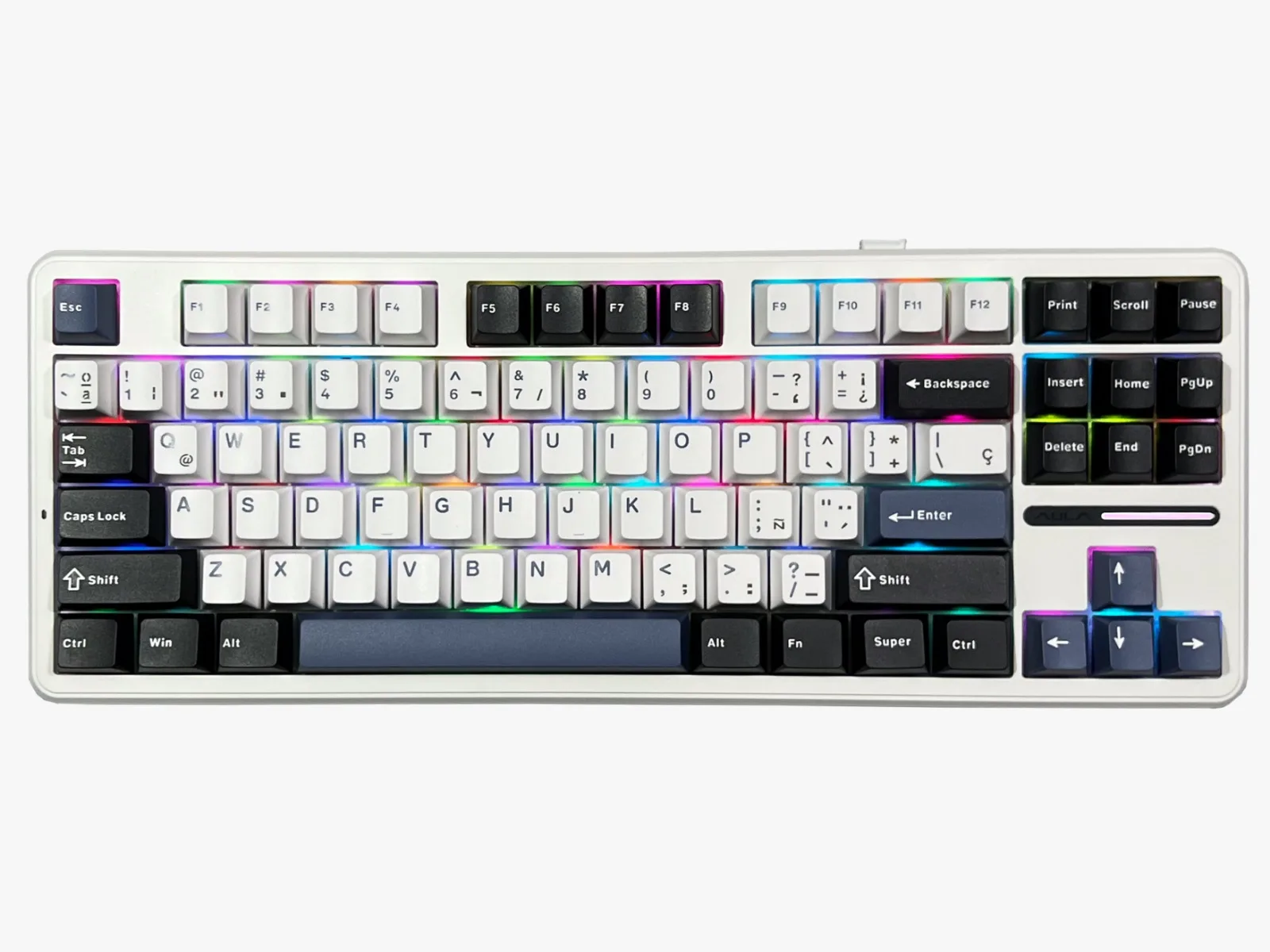 Perifericos Teclado Inalambrico Aula F87 White Gray Blue Switch GrayWood Gamer Mecanico BT