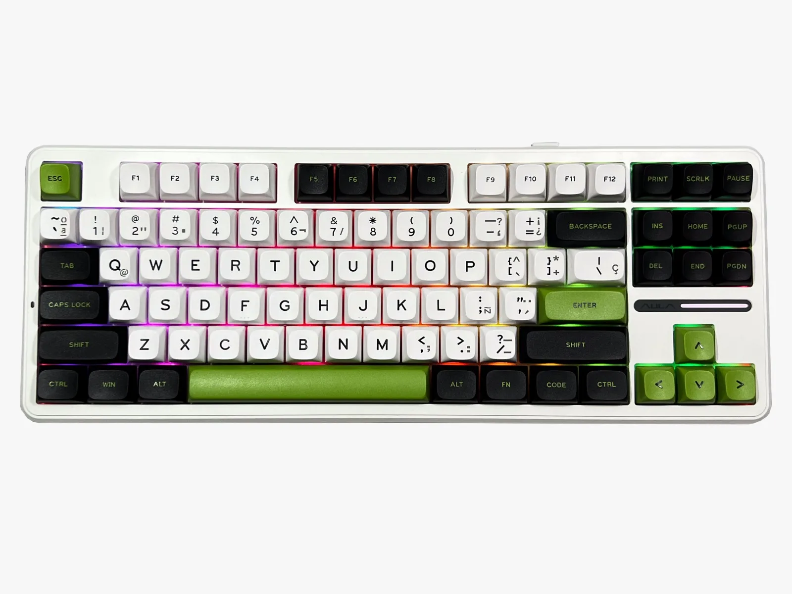 Perifericos Teclado Inalambrico Aula F87 White Black Green Switch GrayWood Gamer Mecanico BT