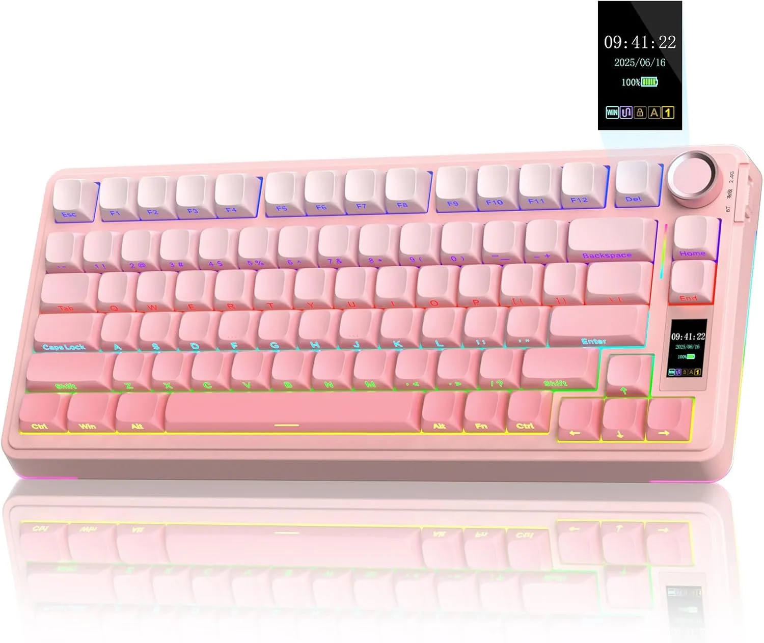 Perifericos Teclado Inalambrico Aula Wind S75 Pro Pink Switch Graywood  V3 Gamer Mecanico BT