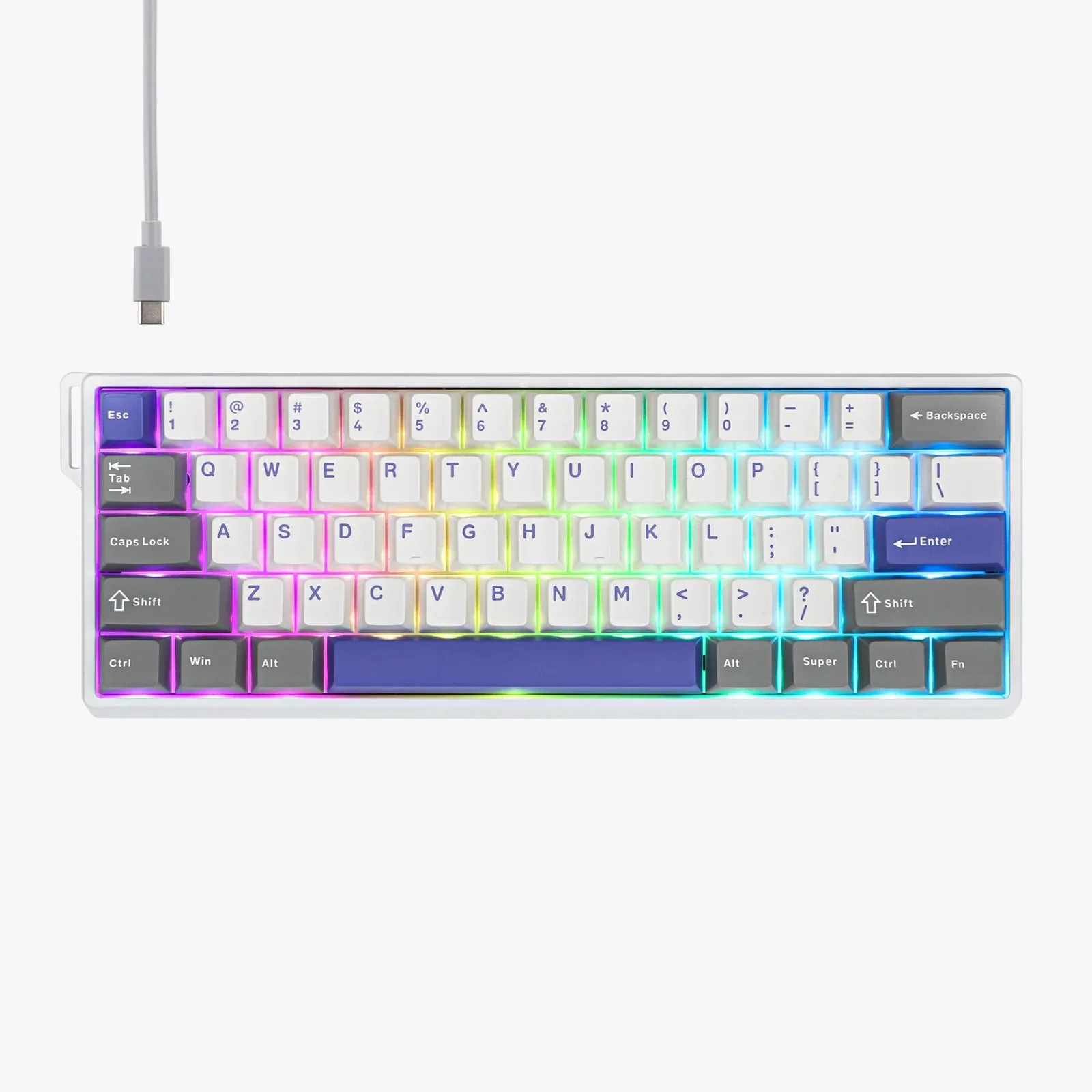 Perifericos Teclado USB Aula WIN68HE Max Grey + White + Blue WingChun Gamer Magnetico Tipo C