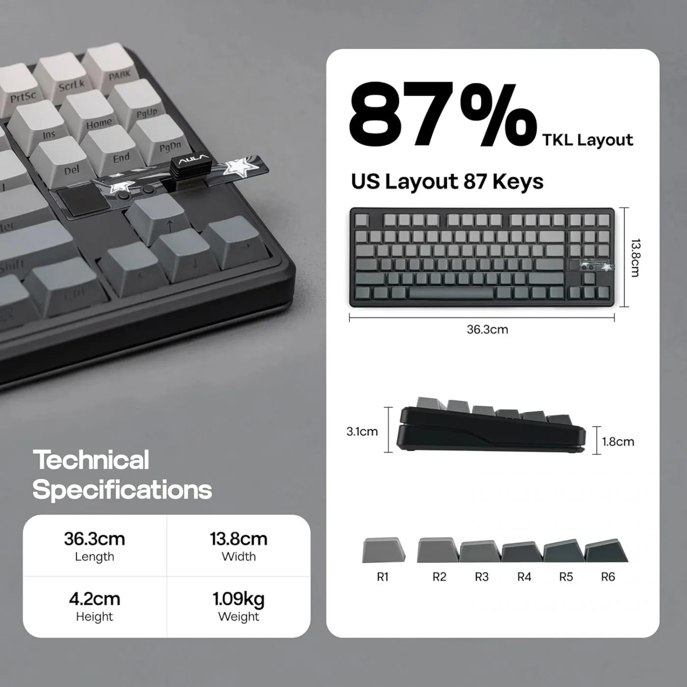 Perifericos Teclado Inalambrico Aula F87 Pro V2 Black Gradient Gray Switch Gray Wood V4 Gamer Mecanico