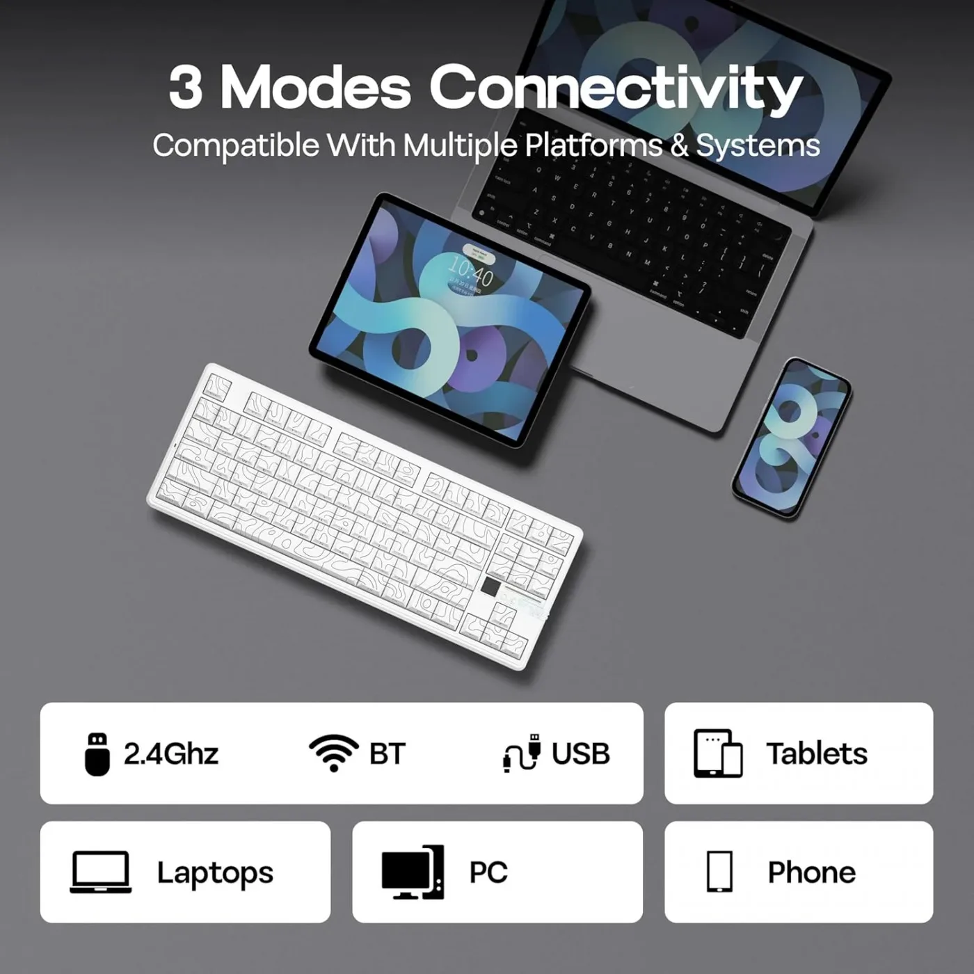 Perifericos Teclado Inalambrico Aula F87 Pro V2 White + White Contour Switch Star Vector Gamer Mecanico