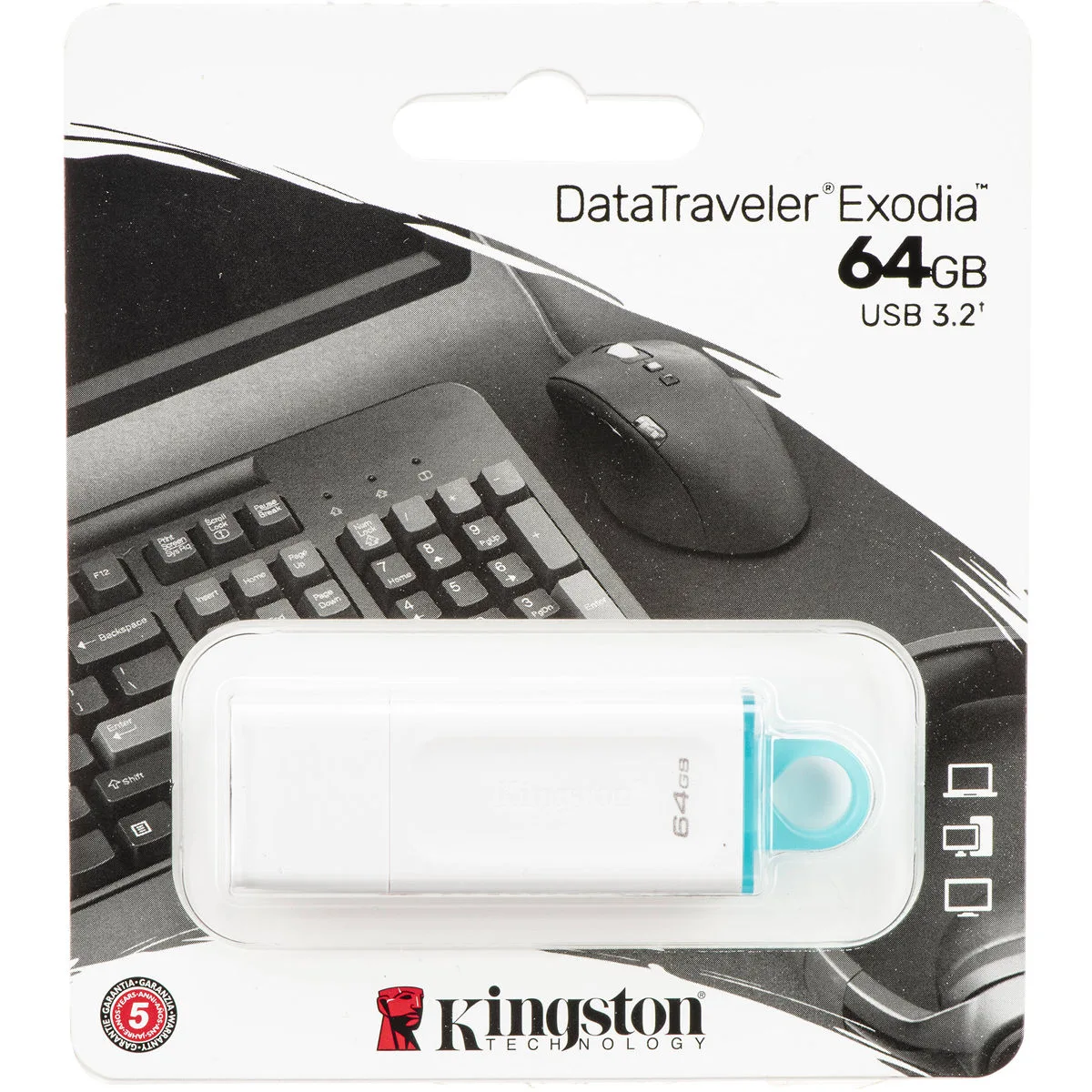 Almacenamiento Pendrive Kingston 64GB 3.2 DataTraveler Exodia White KC-U2G64-5R
