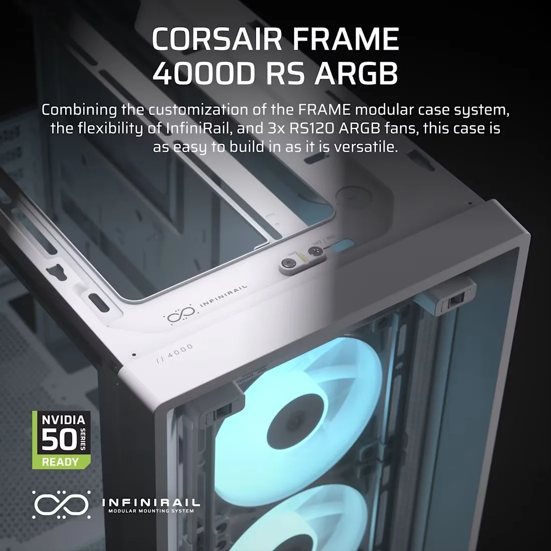 Gabinete Gamer Corsair Modular Frame 4000D RS X3 Fan ARGB White CC-9011297-WW
