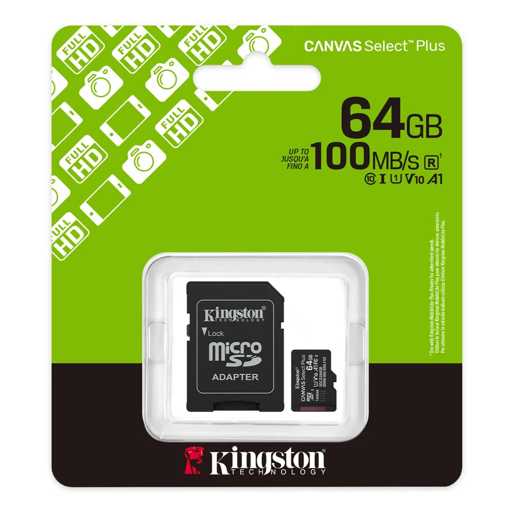 Almacenamiento MicroSD Kingston 64GB 100mb/s A1 Canvas Select Plus SDCS3/64GB