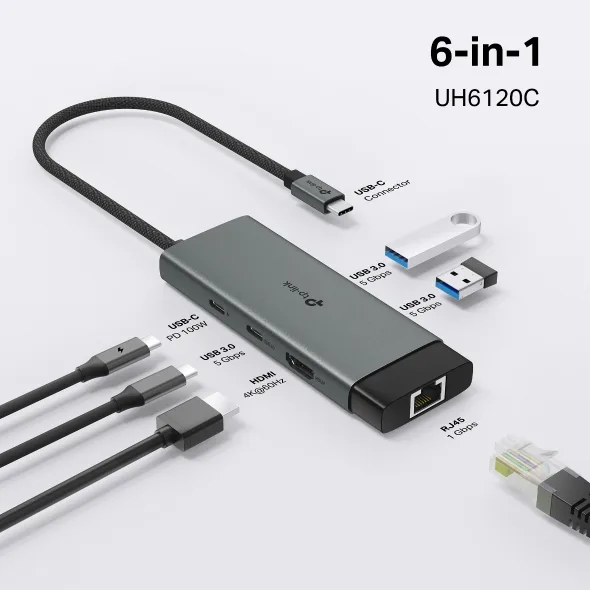 Cable Adaptador Tp-Link HUB Tipo C A HDMI/USB/RJ45 6 En 1 UH6120C