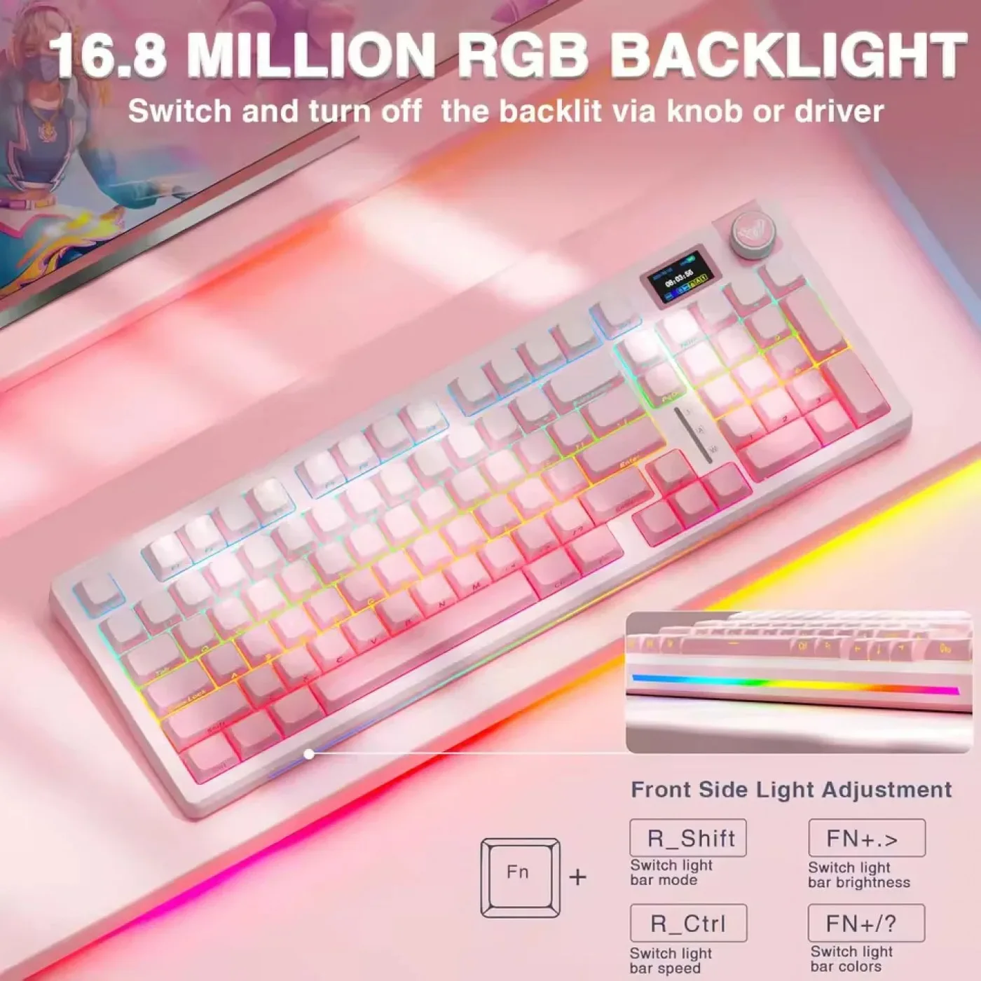 Perifericos Teclado Inalambrico Aula S98 Pro Pink Degrade Switch Strawberry Gamer Mecanico BT