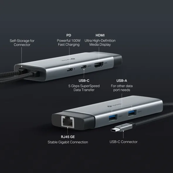 Cable Adaptador Tp-Link HUB Tipo C A HDMI/USB/RJ45 6 En 1 UH6120C