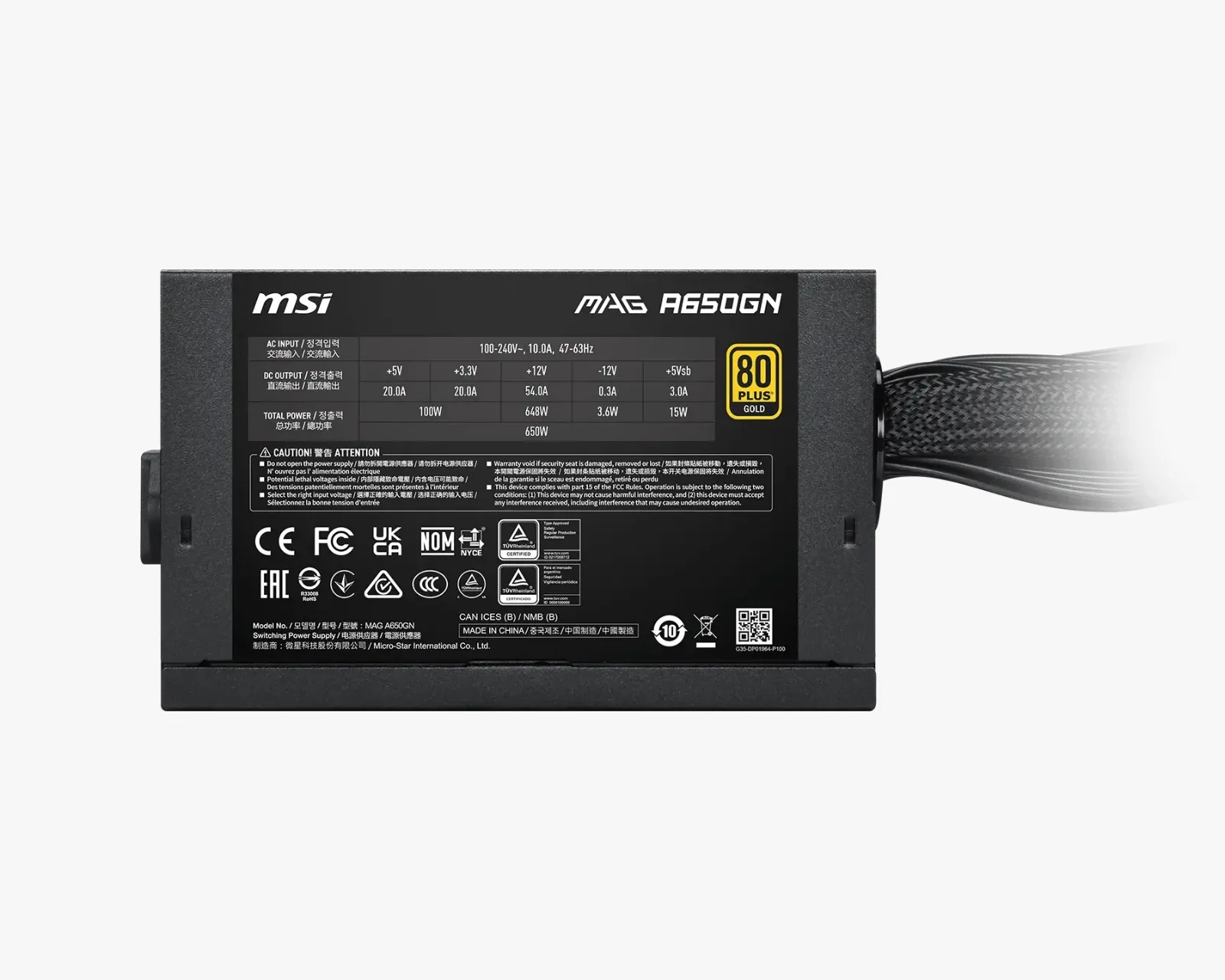 Fuente Certificada MSI 650W 80 Plus Gold MAG A650GN II
