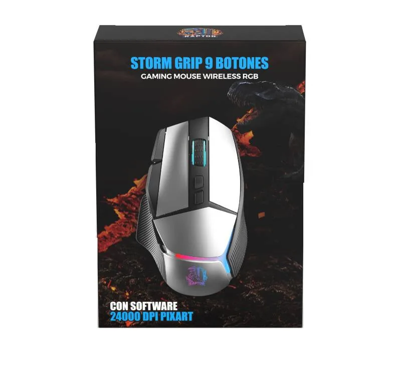 Perifericos Mouse Inalambrico Raptor Storm Grip 9 Botones Gamer RAP-MOU-WIRELESS-9BOT-RGB
