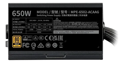 Fuente Certificada Cooler Master 650W G V2 80 Plus Gold MPE-6502-ACAAG