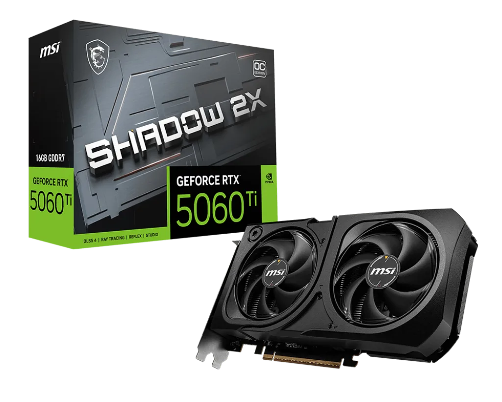 Placa De Video Nvidia Geforce MSI RTX 5060 Ti Shadow 2X 16GB OC Plus G506T-16S2CP