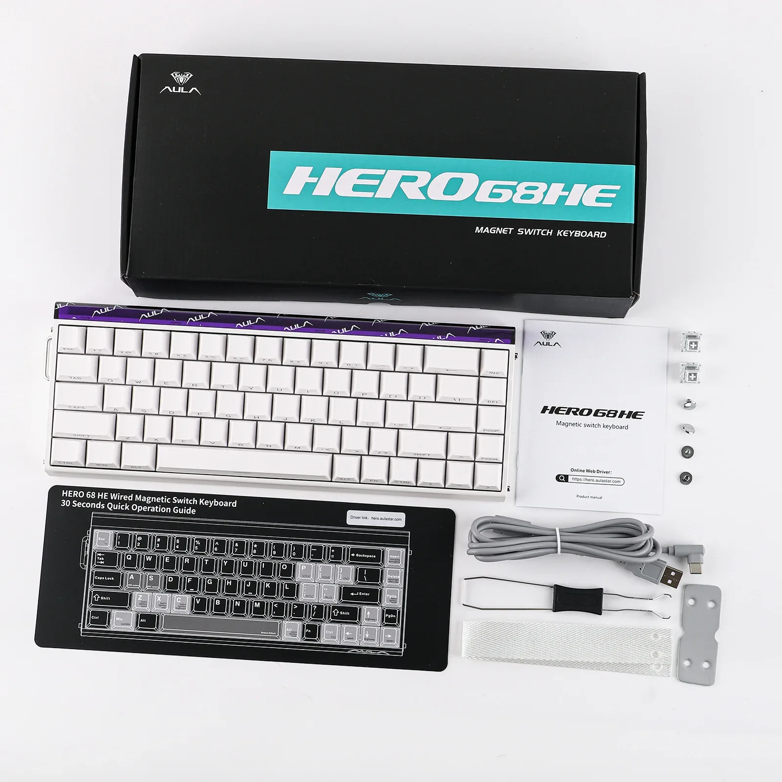 Perifericos Teclado USB Aula Hero 68HE White Switch Meteor Gamer Magnetico
