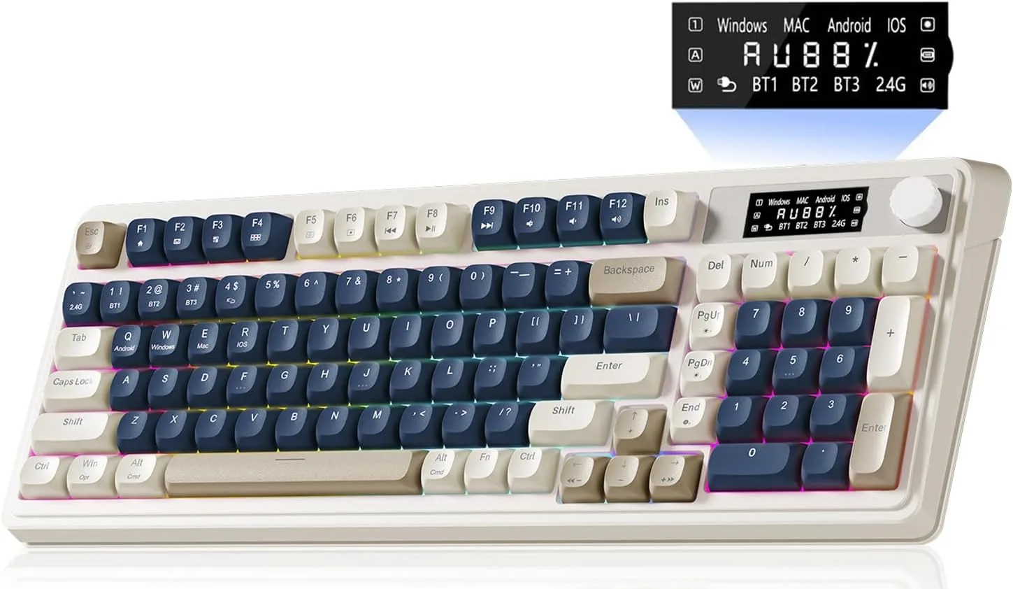Perifericos Teclado Inalambrico Aula S99 Pro Light Cream + Navy + Brown Gamer BT
