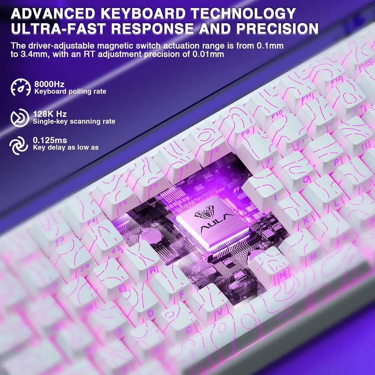 Perifericos Teclado USB Aula Hero 84HE White + Black Switch King Gamer Magnetico
