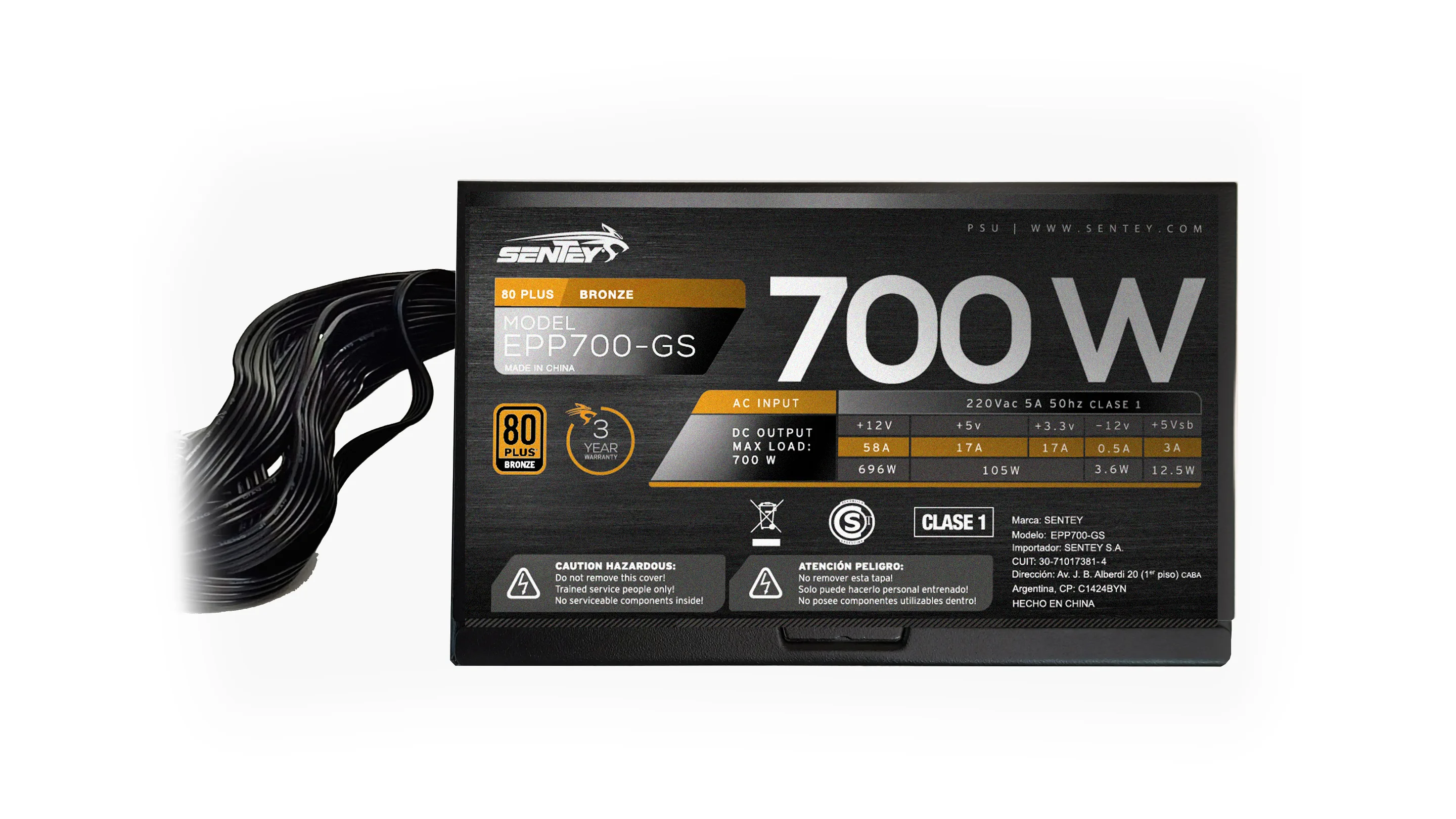 Fuente Certificada Sentey 700W 80 Plus Bronze EPP700-GT