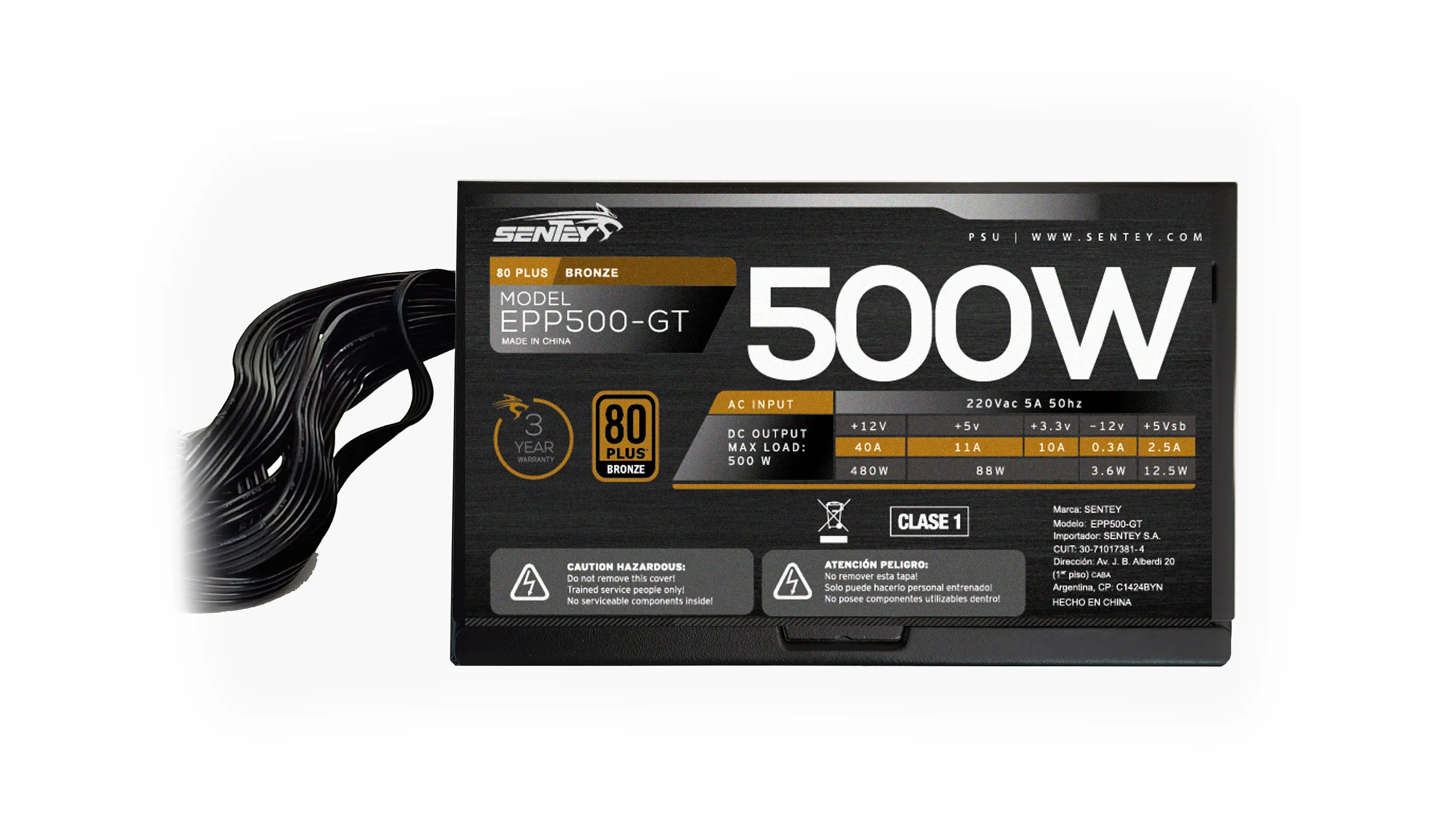 Fuente Certificada Sentey 500W 80 Plus Bronze EPP500-GT