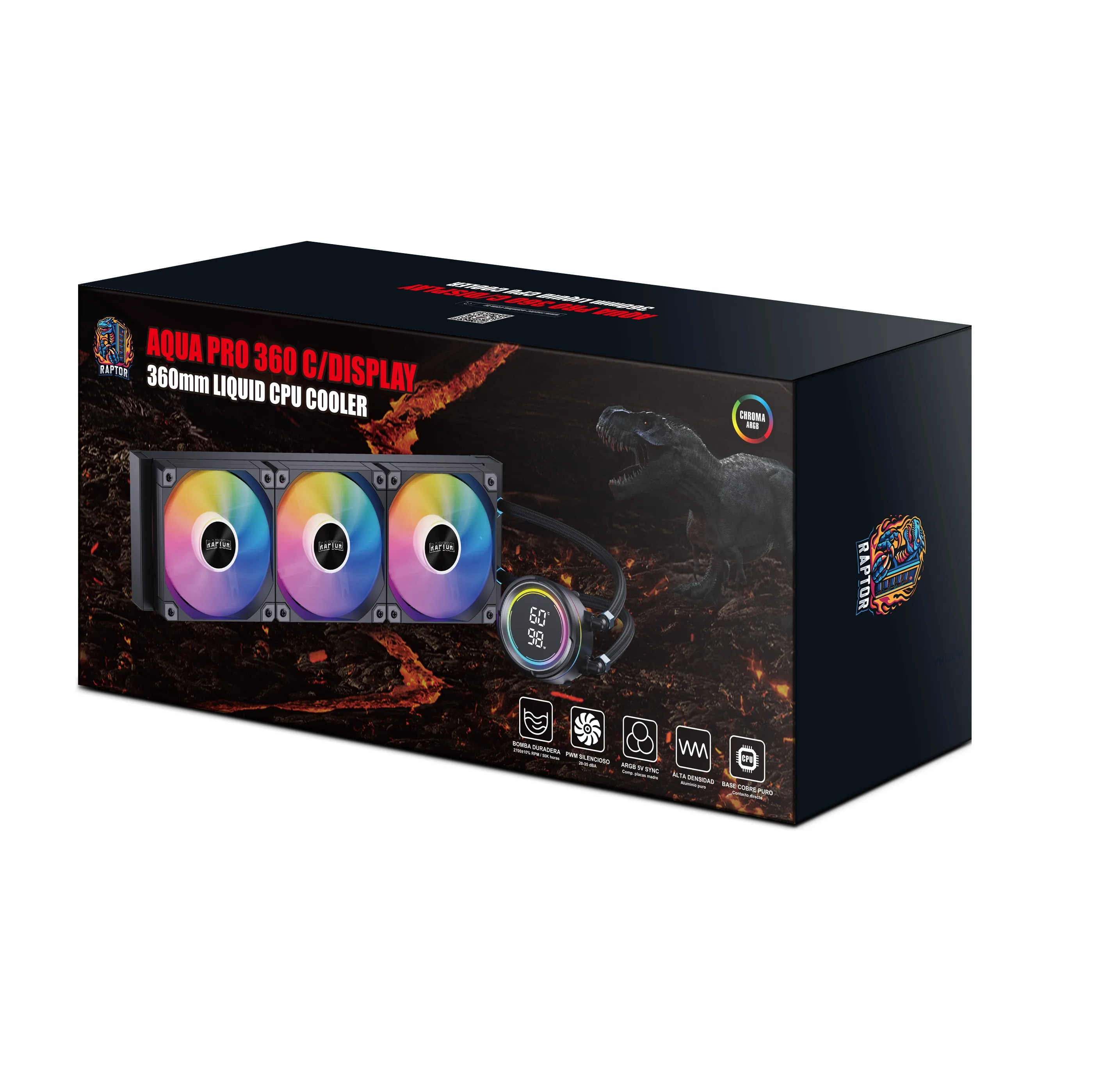 Refrigeracion Water Cooler Raptor Aqua Pro 360 ARGB Black C/Display RAP-WC-PRO-DISPLAY-360BL