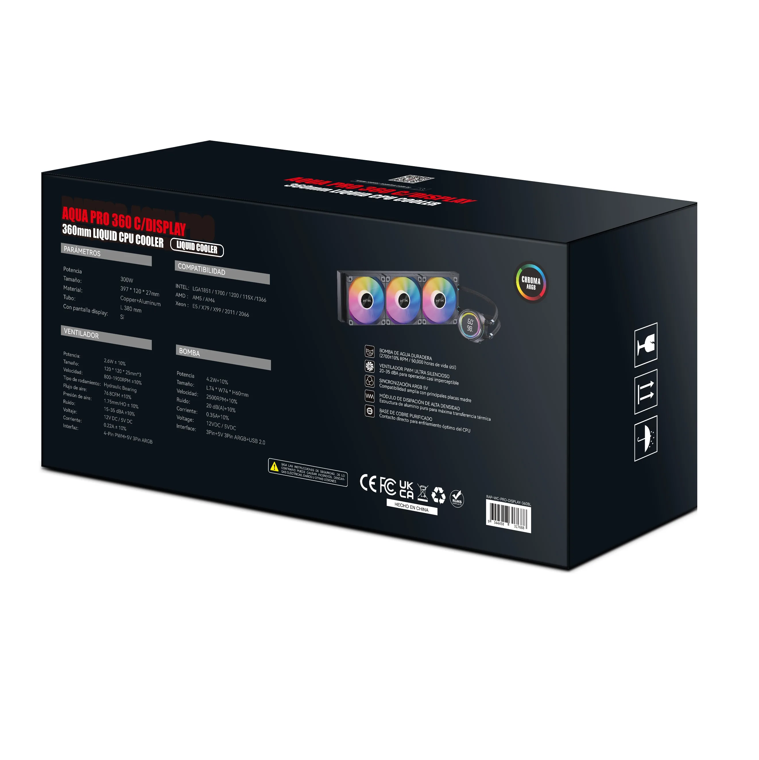 Refrigeracion Water Cooler Raptor Aqua Pro 360 ARGB Black C/Display RAP-WC-PRO-DISPLAY-360BL