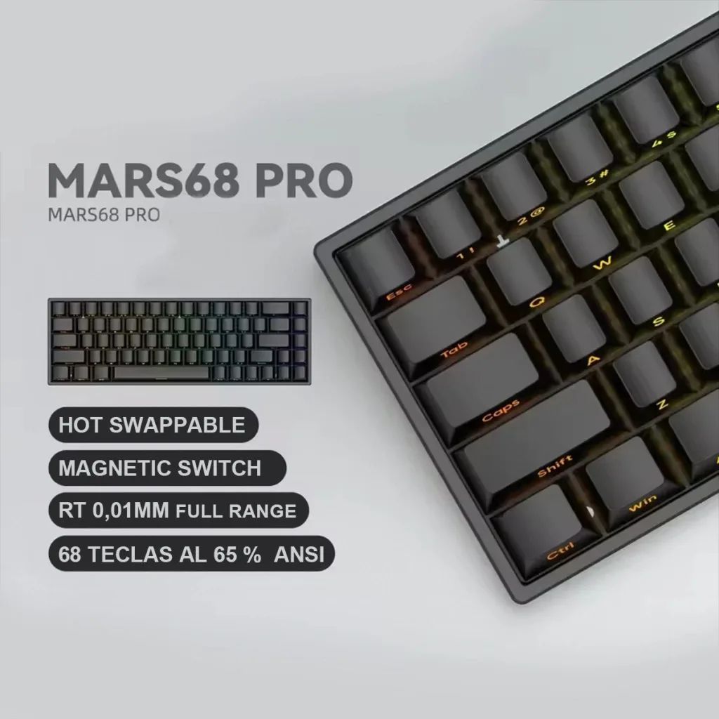 Perifericos Teclado USB Irok Mars68 Pro Black RGB Switch Purple Star Gamer Magnetico