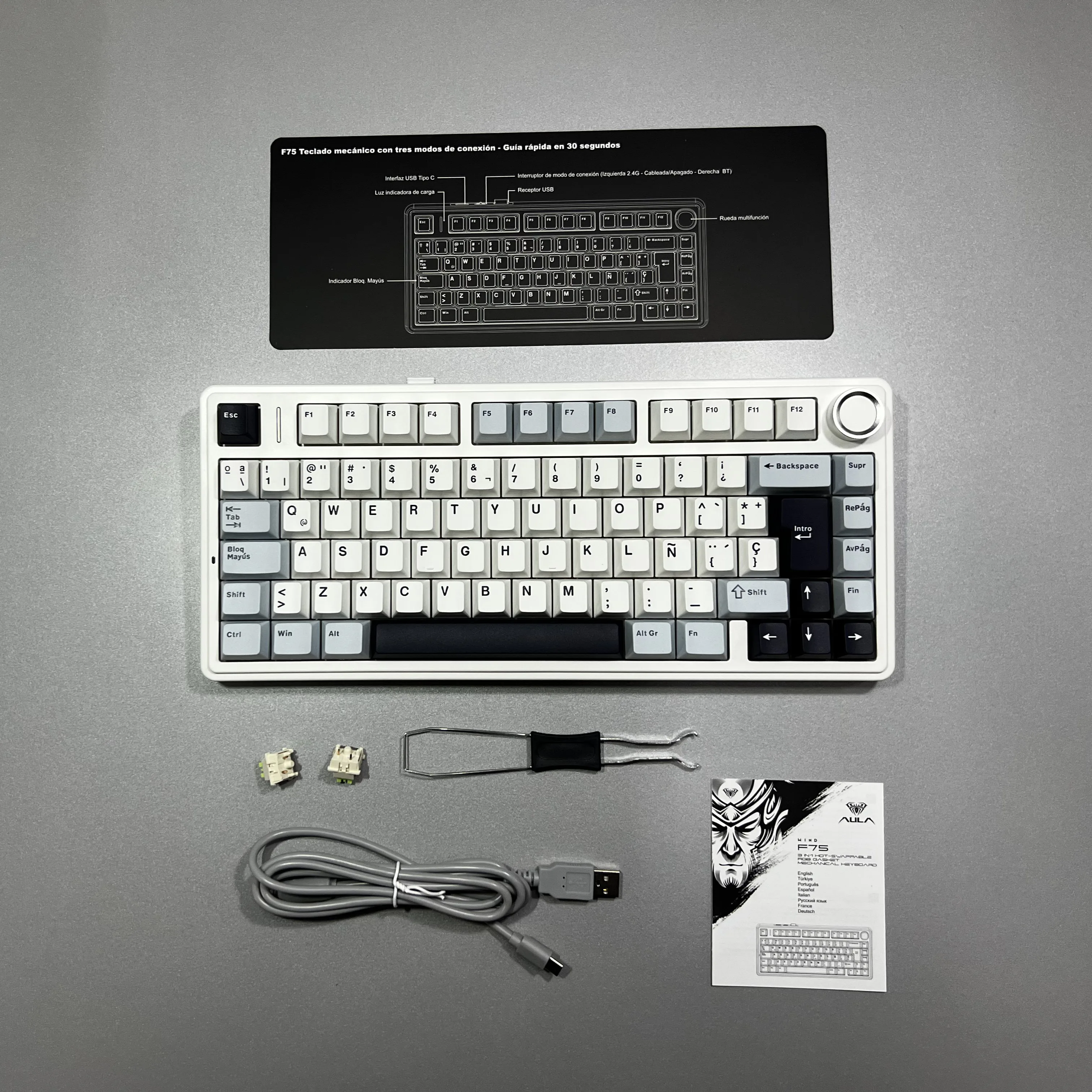 Perifericos Teclado USB Aula F75 Blue+White+Purple Switch Pink Gamer Mecanico