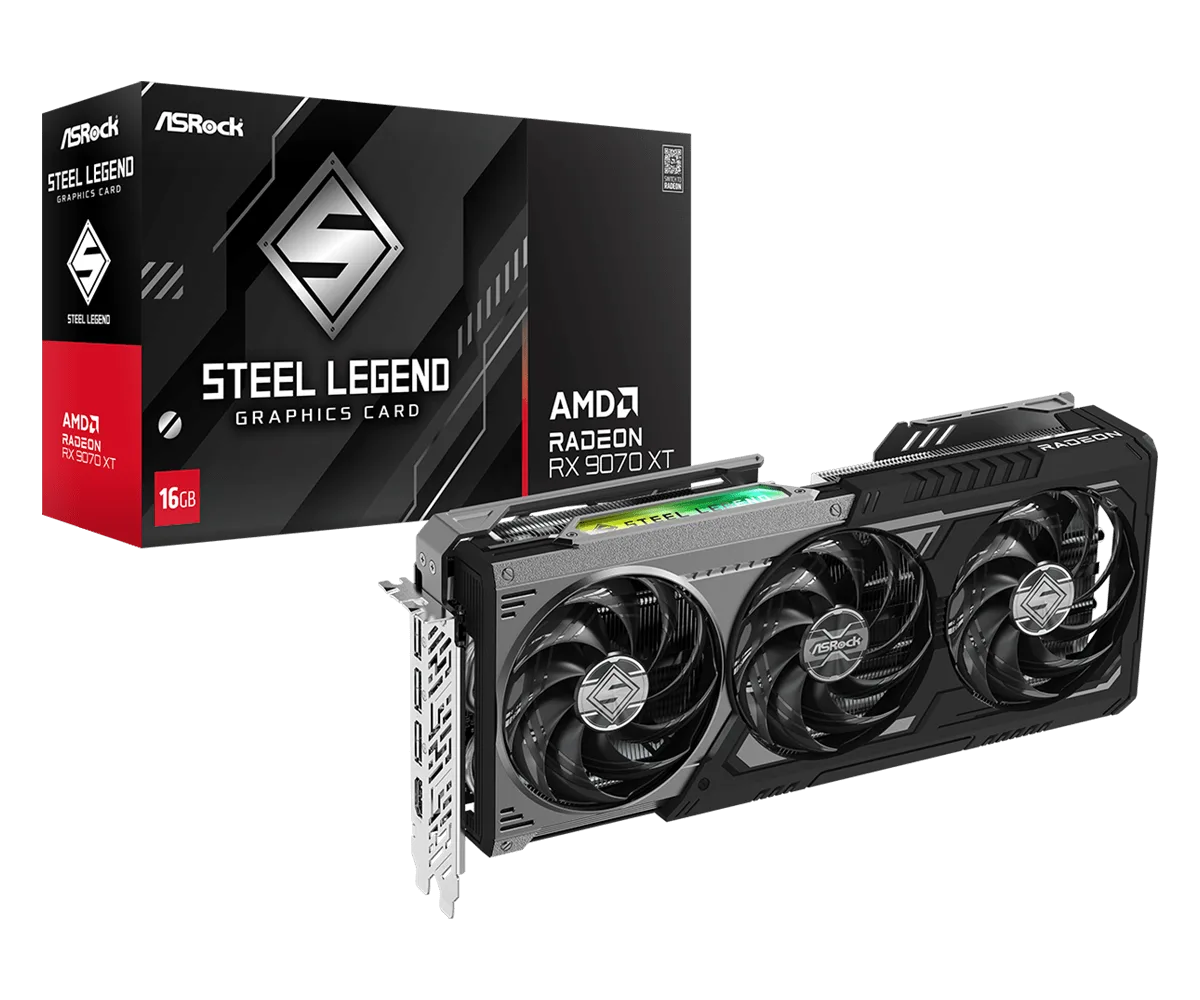 Placa De Video Radeon Asrock RX 9070 XT Steel Legend Dark 16GB RX9070XT SLD 16G