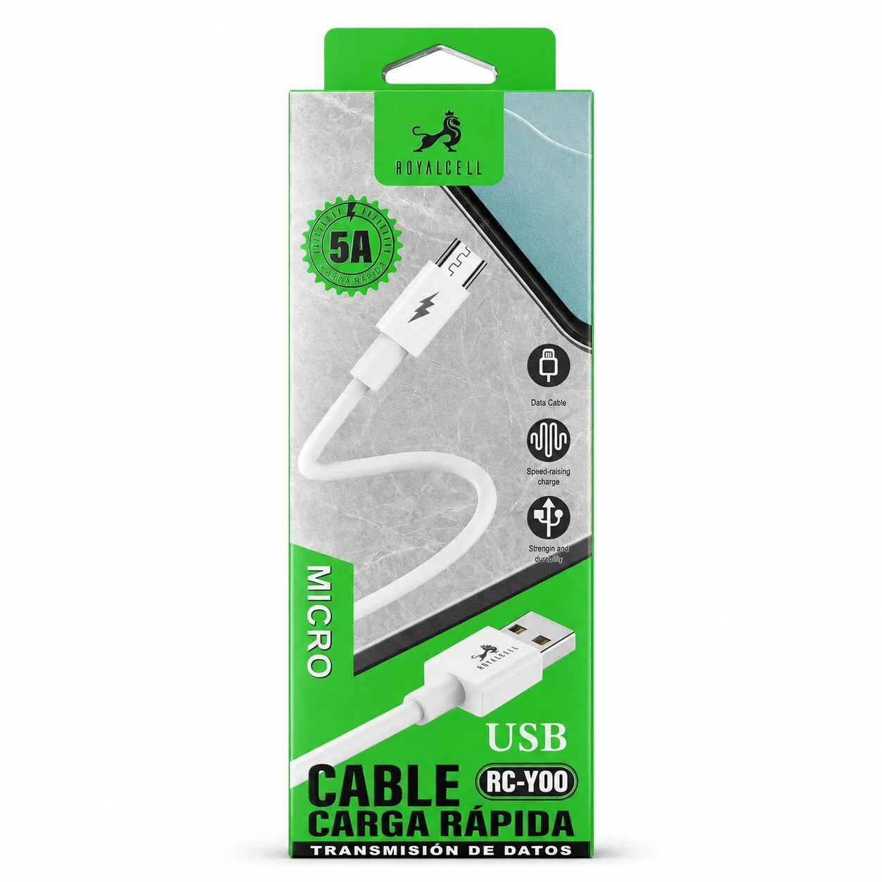 CABLE MICRO USB ROYALCELL CARGA RAPIDA 1M 5A RC-Y00