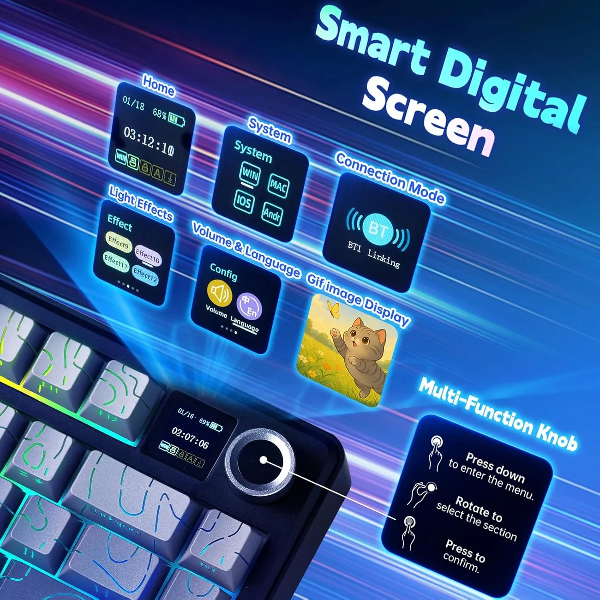 Perifericos Teclado Inalambrico Aula F75 Max Gradient Grey + Contour Line Switch Mecanico BT Gamer