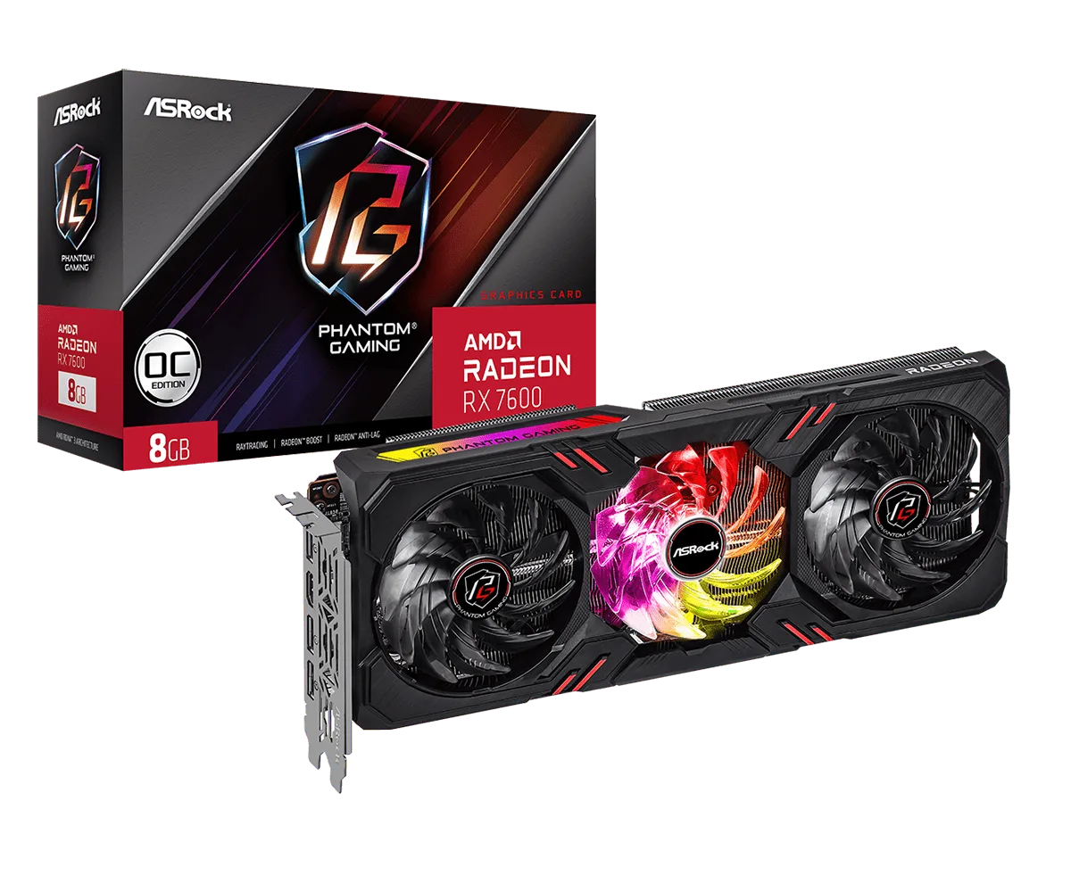Placa De Video Radeon Asrock RX 7600 Phantom Gaming 8GB RX7600 PG 8GO