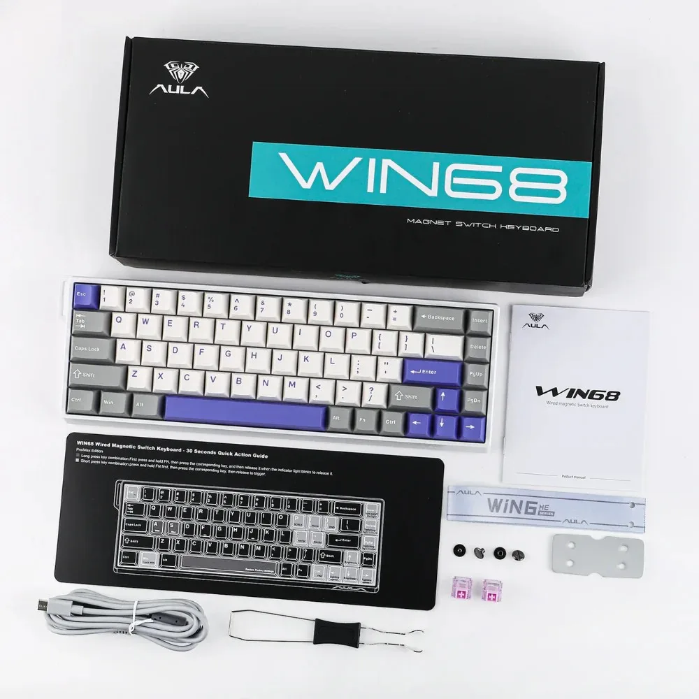 Perifericos Teclado USB Aula WIN68HE Max Grey + White + Blue WingChun Gamer Magnetico Tipo C