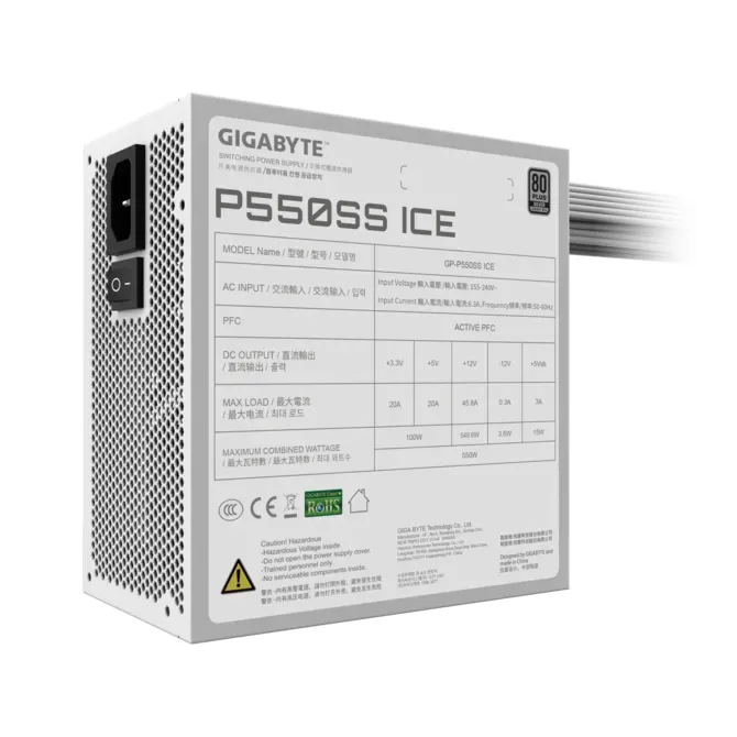 Fuente Certificada Gigabyte 550W 80 Plus Silver ICE GP-P550SS ICE
