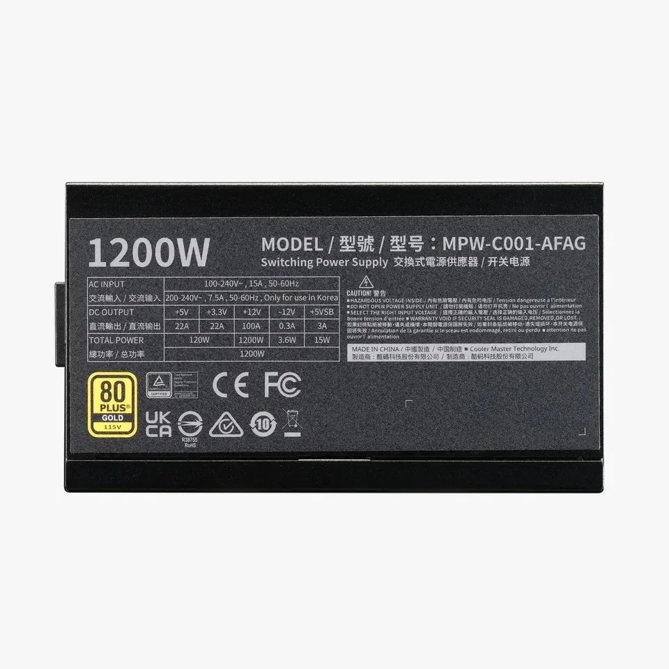 Fuente Certificada Cooler Master 1200W Elite 80 Plus Gold Full Modular MPW-C001-AFAG