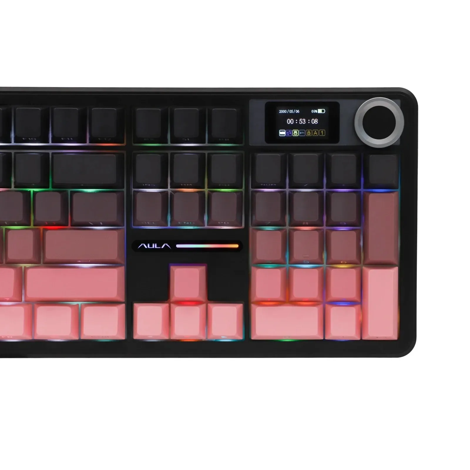 Perifericos Teclado Inalambrico Aula F108 Pro Gradient Pink Switch Gray Wood Gamer Mecanico BT