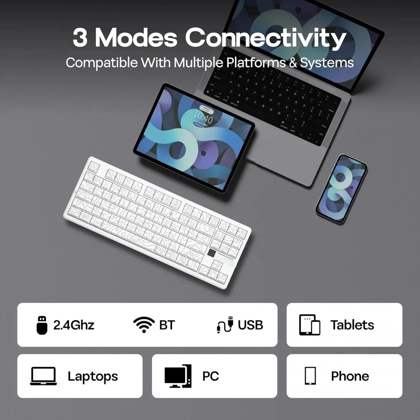 Perifericos Teclado Inalambrico Aula F87 Pro V2 White + White Contour Switch Star Vector Gamer Mecanico