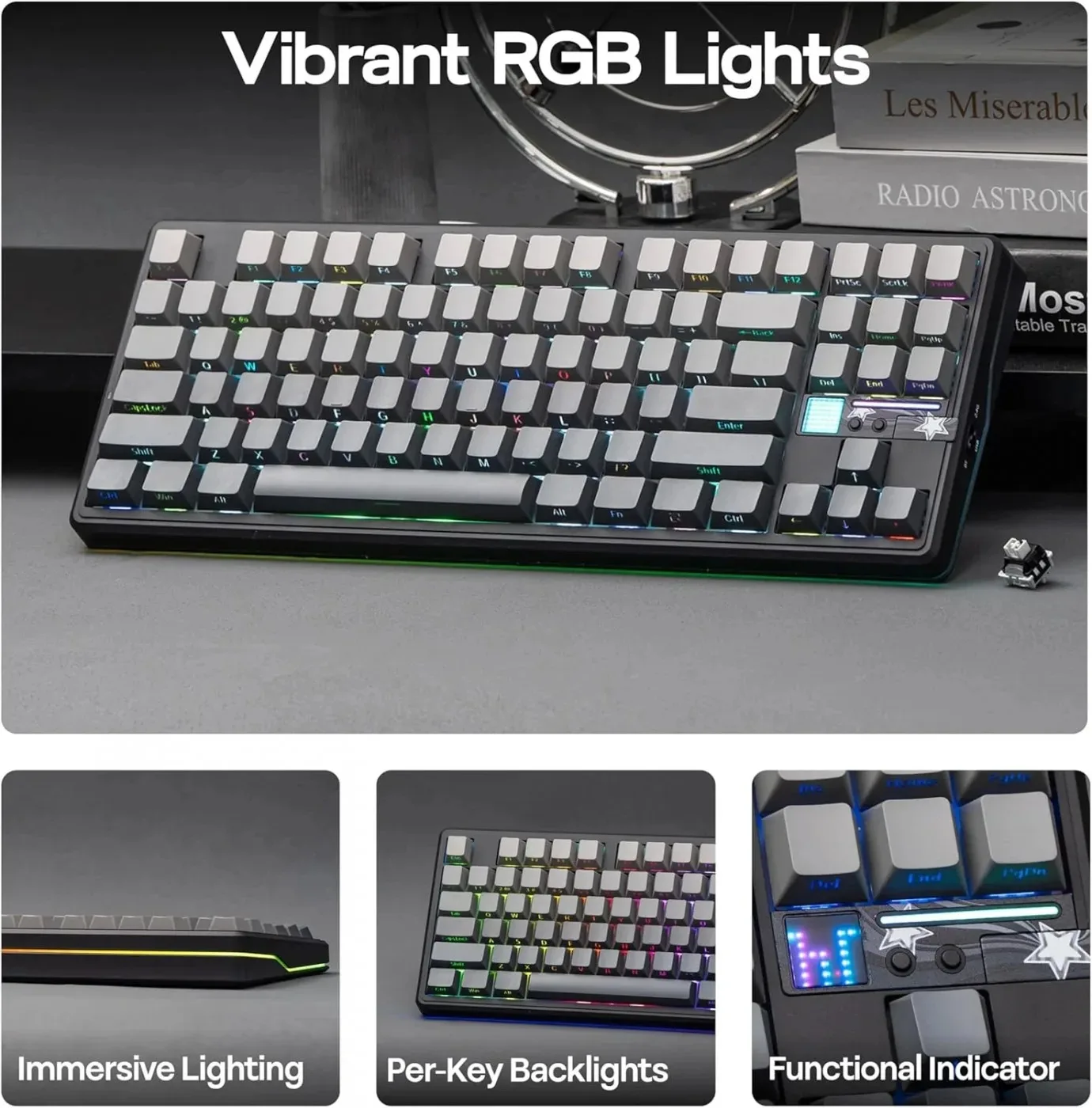 Perifericos Teclado Inalambrico Aula F87 Pro V2 Black Gradient Gray Switch Gray Wood V4 Gamer Mecanico