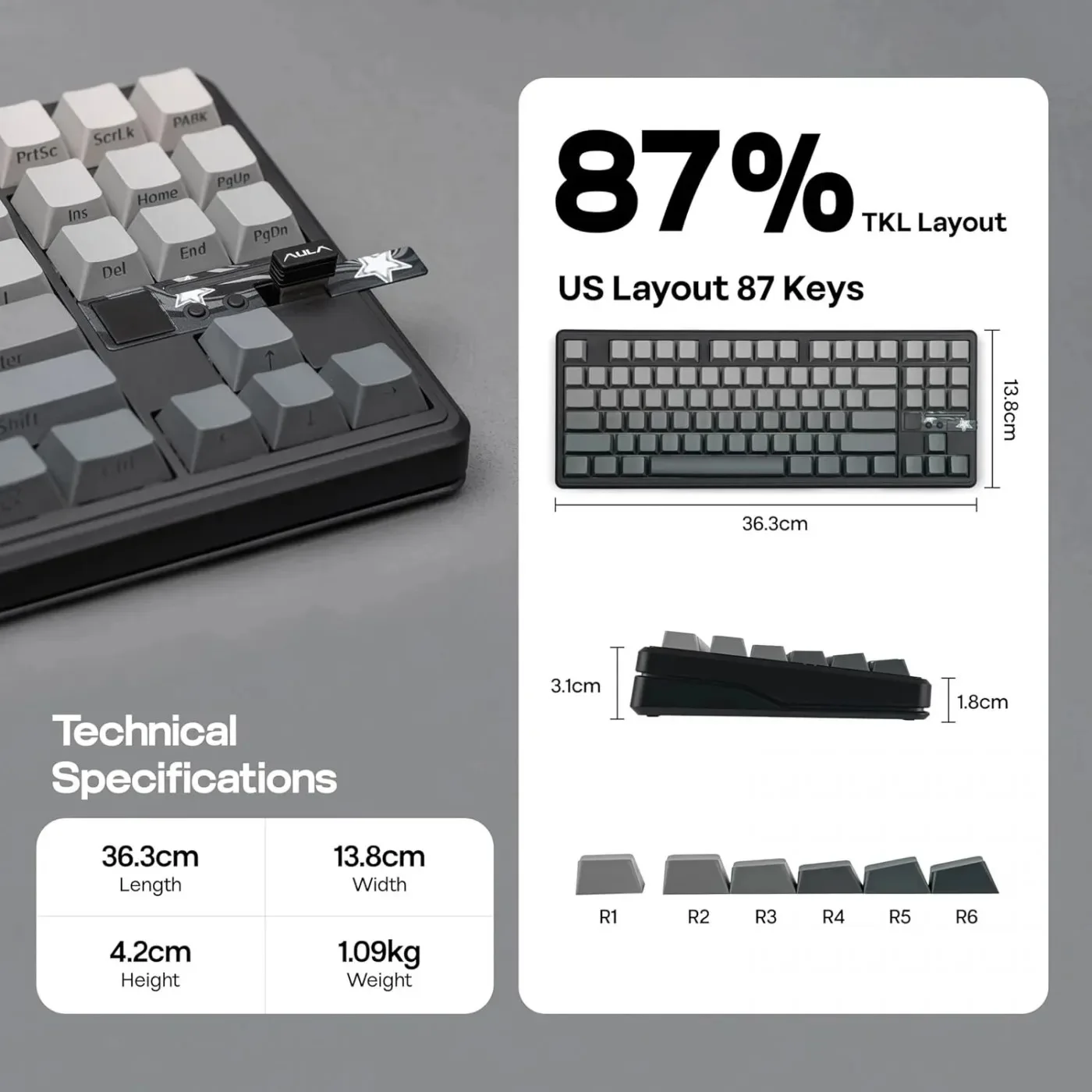 Perifericos Teclado Inalambrico Aula F87 Pro V2 Black Gradient Gray Switch Gray Wood V4 Gamer Mecanico