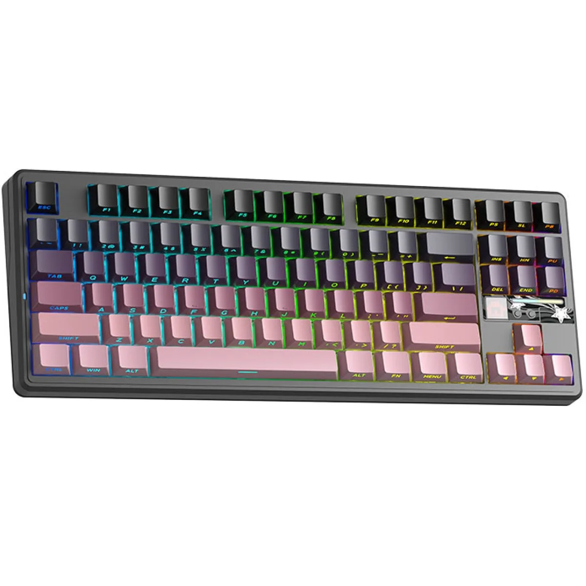 Perifericos Teclado Inalambrico Aula F87 Pro V2 Black + Gradient Black + Pink Degrade Switch X3 Gamer Mecanico BT
