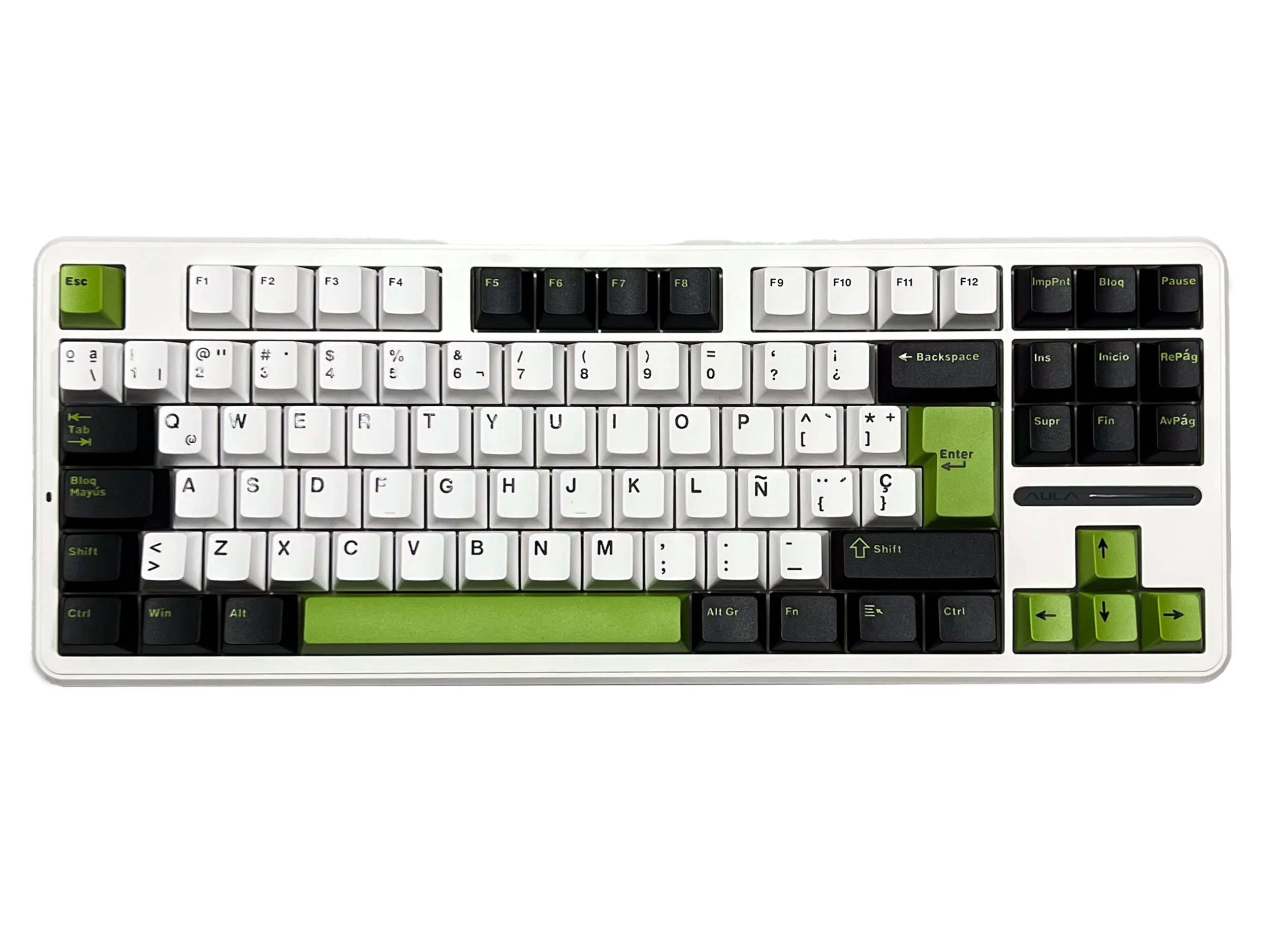 Perifericos Teclado USB Aula F87 Black + White + Green Switch Grey Wood V3 Gamer Mecanico