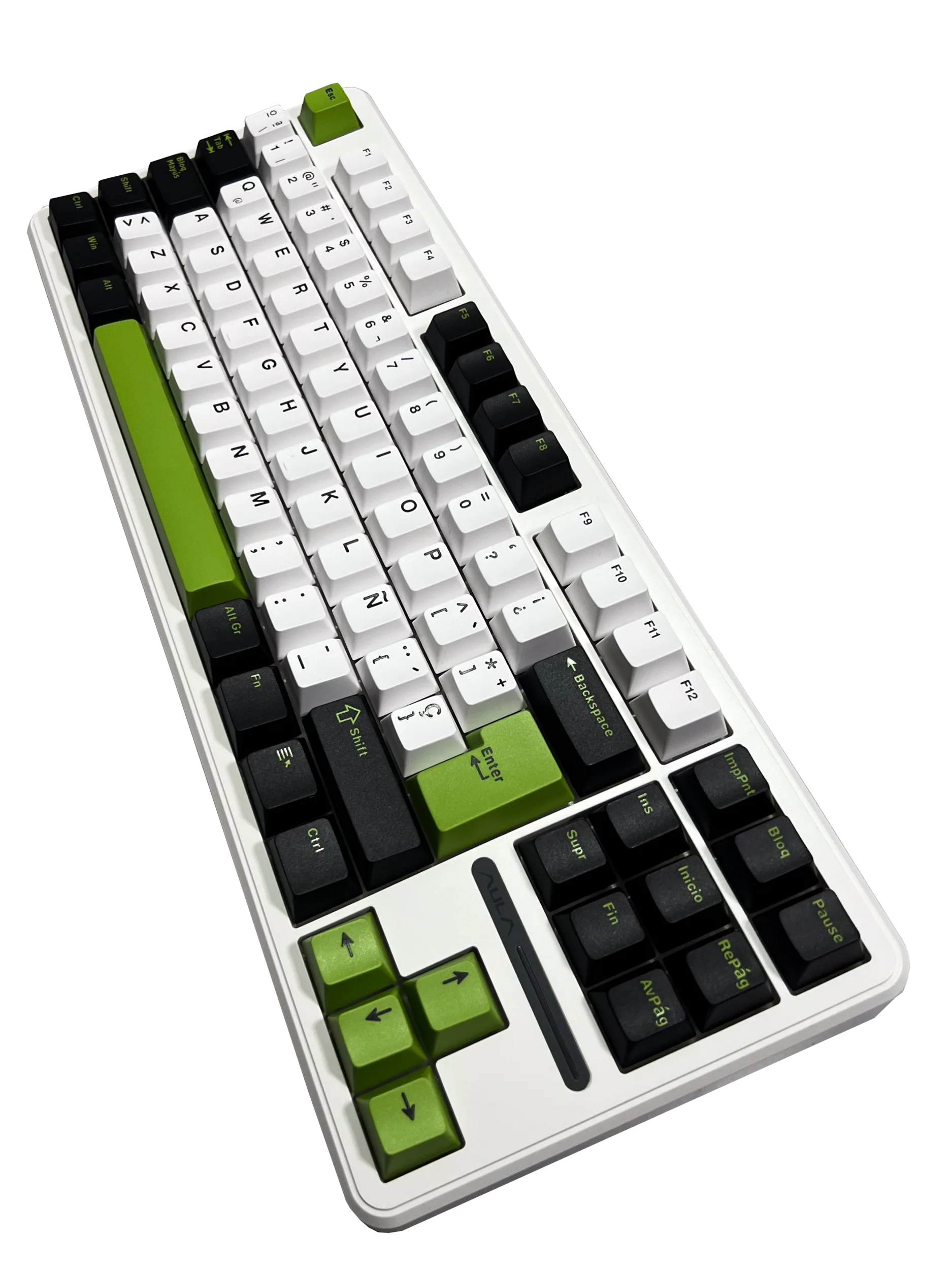 Perifericos Teclado USB Aula F87 Black + White + Green Switch Grey Wood V3 Gamer Mecanico