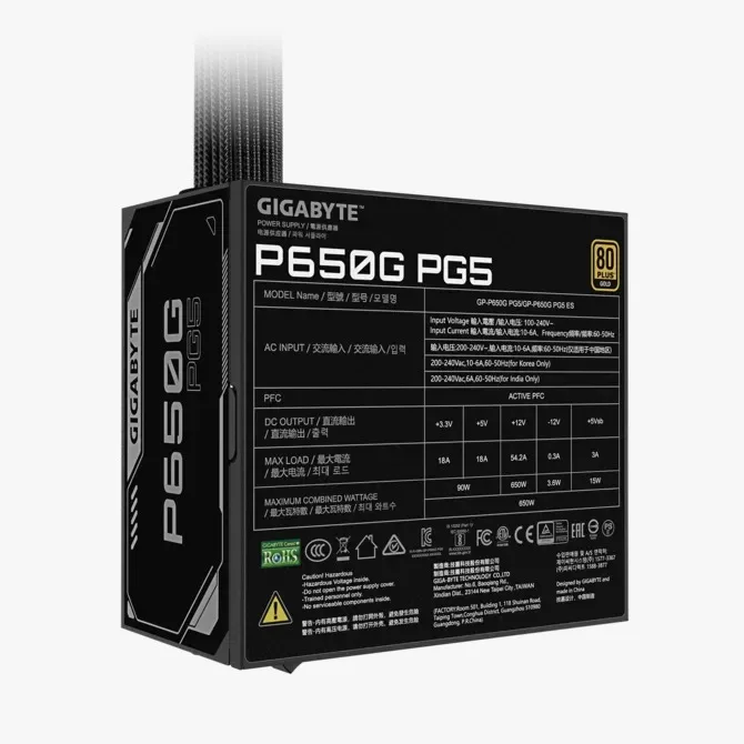 Fuente Certificada Gigabyte 650W 80 Plus Gold GP-P650G PG5